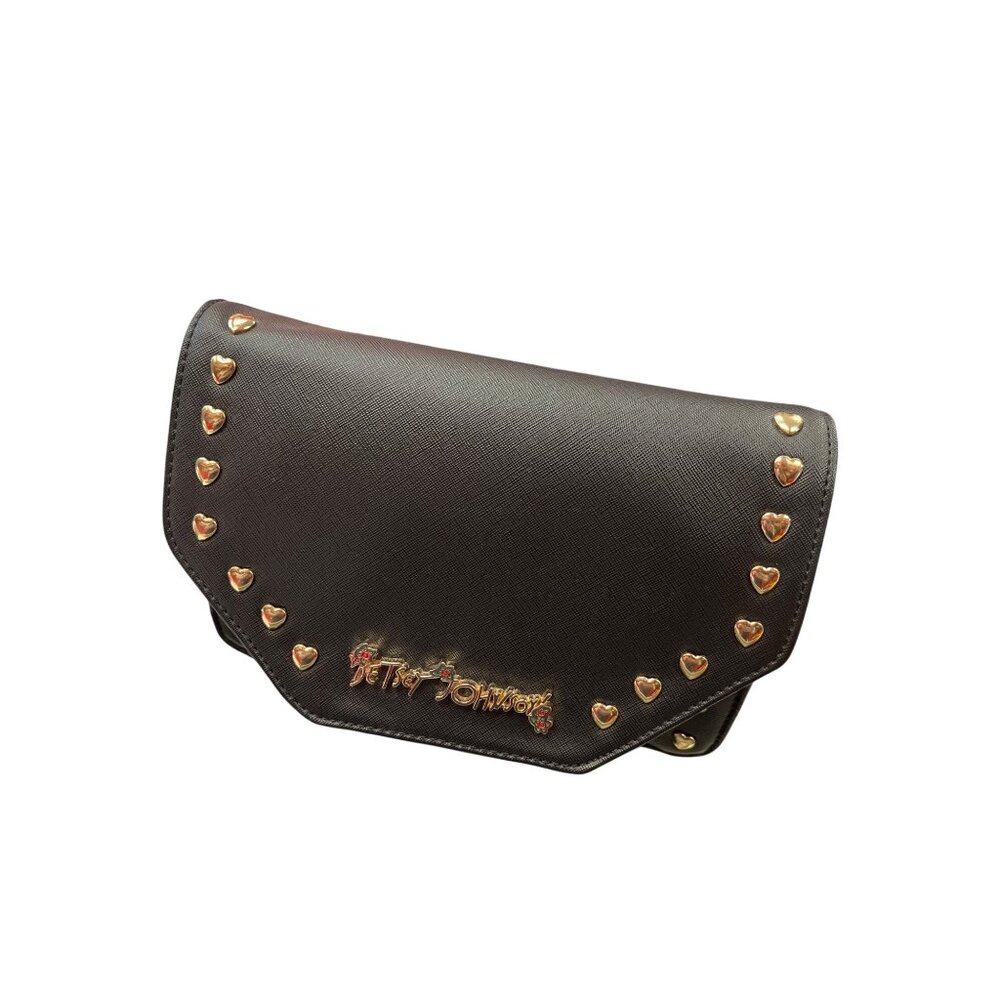 Betsey Johnson wms black gold faux leather cross body handbag SKU 9884